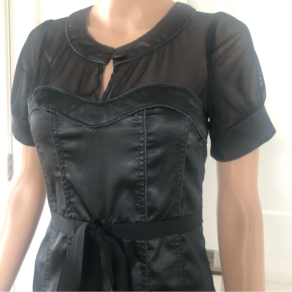 Sevengate Black Mesh Short Sleeve Satiny Mini Dress Small - Picture 2 of 3